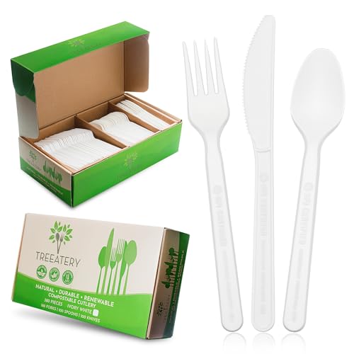 Treeatery Compostable Cutlery Set - Durable, Plant-Based Utensils, 380-Piece with Tree Planting