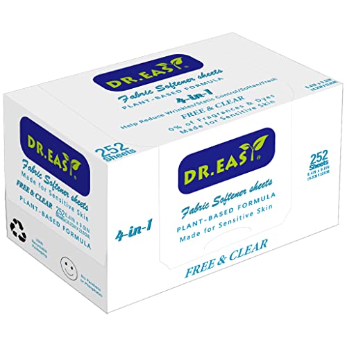 DR.EASY Fabric Softener Sheets - Plant-Based, Hypoallergenic, Reduces Wrinkles & Static - 252 Ct