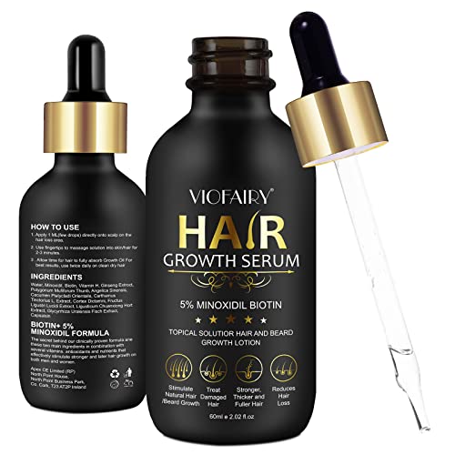 Biotin Hair Growth Serum with 5% Minoxidil - Strengthens & Thickens Hair, 1-Month Supply