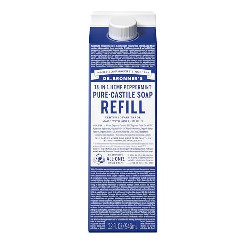 Dr. Bronner's Pure-Castile Liquid Soap Refill - 18-in-1 Uses, Organic Ingredients, Peppermint - 32oz