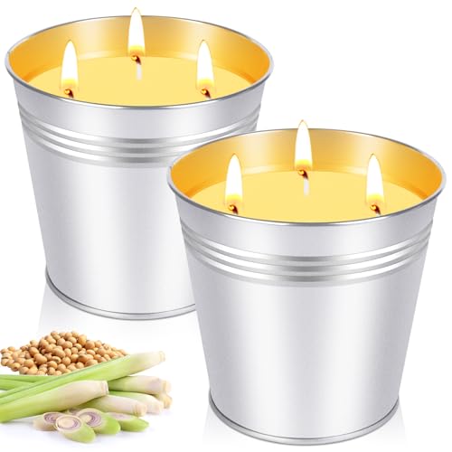 Natural Citronella Candle Set - 200 Hour Burn, Smoke-Free, 3-Wick, 14oz Each for Outdoor Use