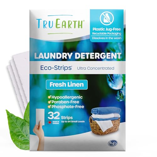 Tru Earth Laundry Detergent Sheets - Gentle on Skin, No Plastic, Fresh Linen - 32 Sheets