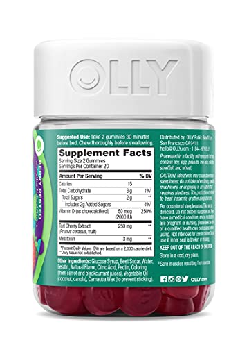 OLLY Muscle Recovery Sleep Gummies - 3mg Melatonin, Tart Cherry & Vitamin D - 40 Count