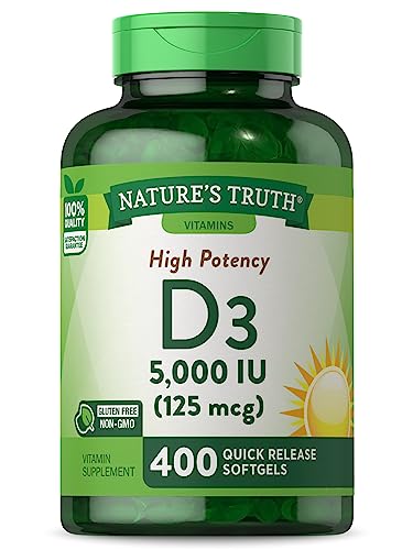 Nature's Truth Vitamin D3 5000 IU - High Potency, Non-GMO, Gluten-Free - 400 Softgels