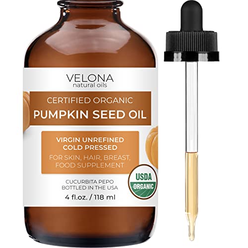 velona Pumpkin Seed Oil - Boost Hair Growth & Shine, USDA Organic, Cold Pressed - 4 fl oz