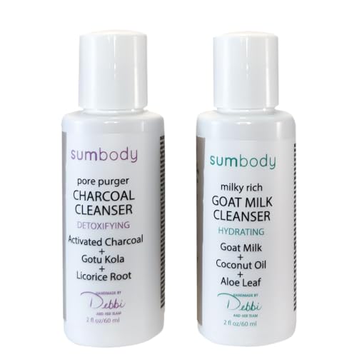 Sumbody Goat Milk & Charcoal Face Wash Duo - Hydrating & Detoxifying for Oily Skin - Travel Size