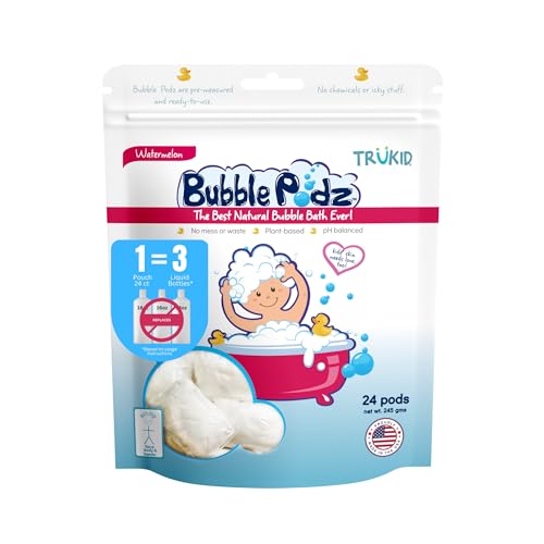 TruKid Bubble Podz - Gentle Bath for Sensitive Skin, Watermelon Scent, pH Balanced - 24 Podz