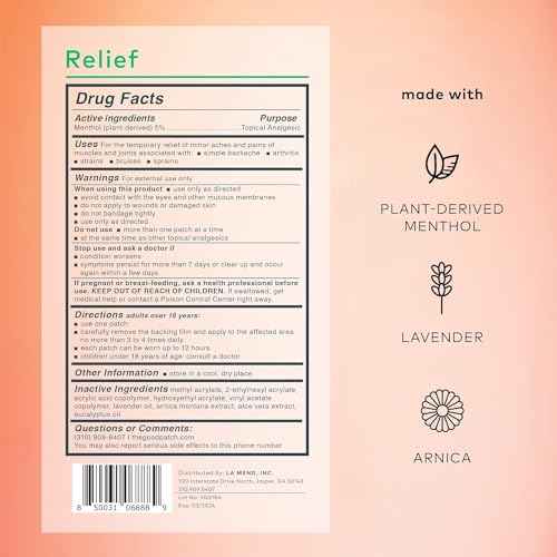 The Good Patch Muscle Pain Relief Patches - Plant-Powered Relief with Menthol & Lavender - 8 Patches
