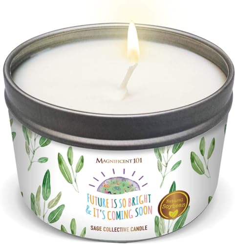 Magnificent 101 Pure White Sage Candle - Energy Cleansing, 35-Hour Burn, Soy Wax - 6 Oz