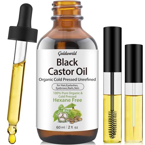 GoldWorld Organic Black Castor Oil - Promotes Hair, Eyelash & Eyebrow Growth, Hexane-Free - 4oz