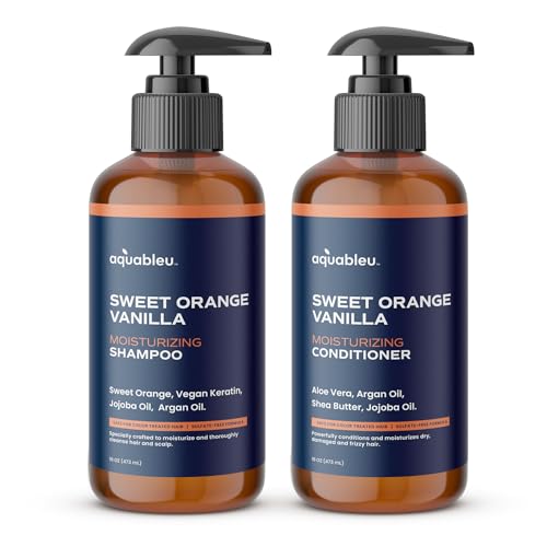 Aquableu Sweet Orange Vanilla Shampoo & Conditioner Set - Moisturizing, Color Safe - 16oz