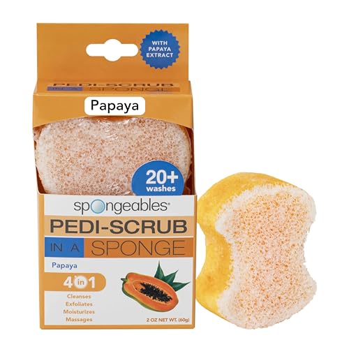 Spongeables Pedi Scrub Foot Exfoliating Sponge - Hydrating Papaya, Dual-Textured - 1 Count