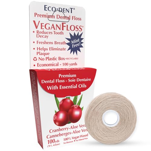 Eco-Dent VeganFloss Dental Floss - Plant-Based Wax, Recyclable Packaging, 100 Yds + Mouth Rinse