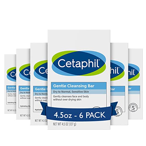 CETAPHIL Gentle Cleansing Bar - Nourishing, Non-Comedogenic for Sensitive Skin - 4.5oz, Pack of 6