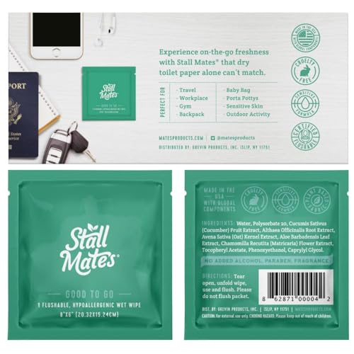 Stall Mates Adult Hygienic Wipes - Flushable, Hypoallergenic, Aloe & Chamomile - 30 Singles