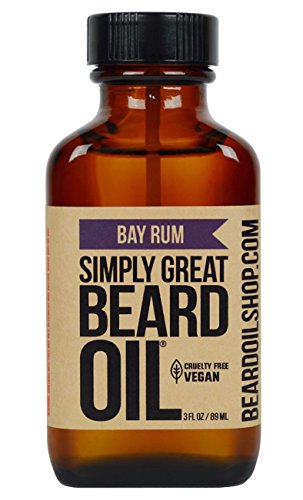 Simply Great Beard Oil - Softens & Tames Beards, Bay Rum Scent, Vegan - 3oz Amber Bottle