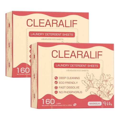 CLEARALIF Laundry Detergent Sheets - Powerful Clean, Gentle on Skin, Travel-Friendly - 2 Pack