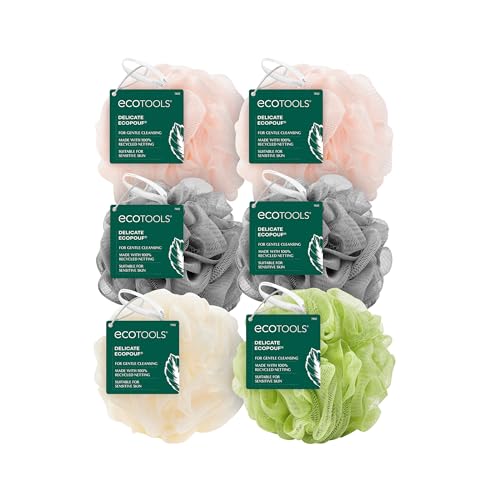 EcoTools Delicate EcoPouf Bath Sponge - Gentle Exfoliation, 100% Recycled Materials - 6 Count