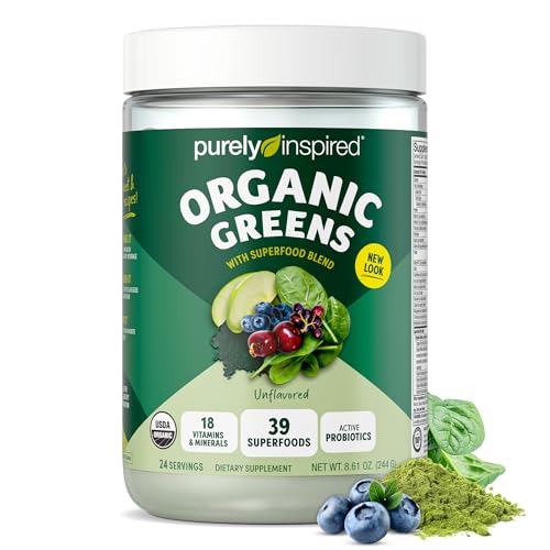 Purely Inspired Organic Green Powder - 39 Superfoods, Probiotics for Digestive Health - 24 Servings