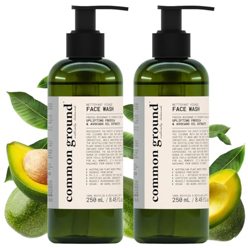 COMMON GROUND Face Cleanser - Hydrating Avocado Oil, pH 5.5, Vegan, 2 Pack, 8.4 Fl Oz