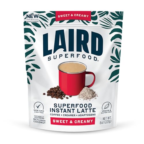 Laird Superfood Instant Latte - Creamy Non-Dairy Coffee with Superfood Benefits - 8oz