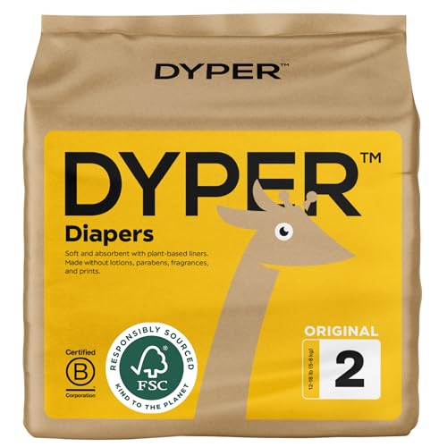 DYPER Baby Diapers Size 2 - Plant-Based, Hypoallergenic, Soft & Absorbent - 32 Count