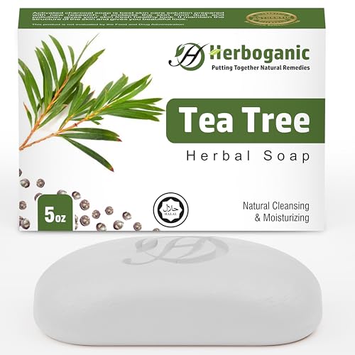 HERBOGANIC Tea Tree Oil Bar Soap - Gently Exfoliates, Hydrates & Purifies Skin - 5 oz