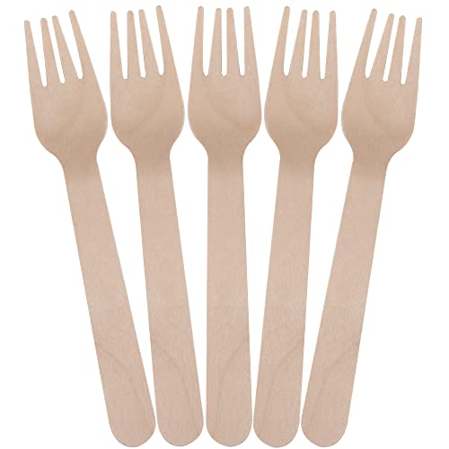 LotFancy Wooden Forks - Sturdy, Compostable Birchwood Utensils for Parties & Picnics - 100 Pcs