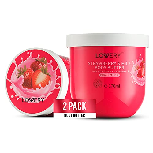 LOVERY Strawberry Milk Body Butter - Ultra-Hydrating Shea & Jojoba Oil, 2-Pack - 8oz