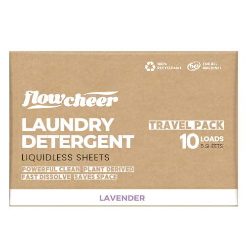 Flowcheer Laundry Detergent Sheets - Lavender Scent, Plant-Based, Biodegradable - 5 Sheets