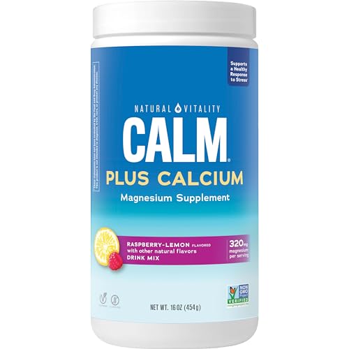 Natural Vitality Calm Magnesium & Calcium Drink Mix - Supports Relaxation, Raspberry Lemon - 16oz