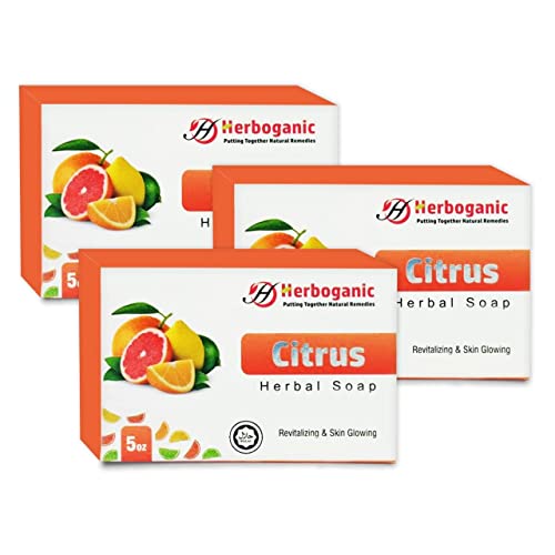 HERBOGANIC Citrus Herbal Soap - Nourishing Hydration, Gentle Cleansing, 5 Oz (Pack of 6)