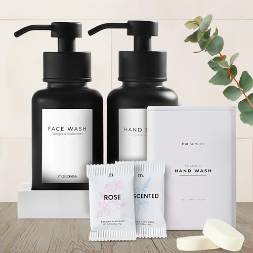 MaisoNovo Foaming Soap Dispenser Set - Plant-Based, Cruelty-Free, Black Bottle & Tray - 14oz