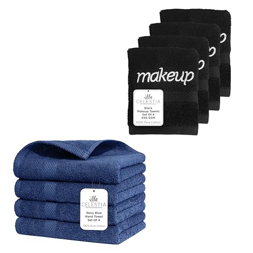 100% Cotton Towel Set - Ultra Absorbent, Soft, OEKO-TEX Certified, Navy & Black - Pack of 8