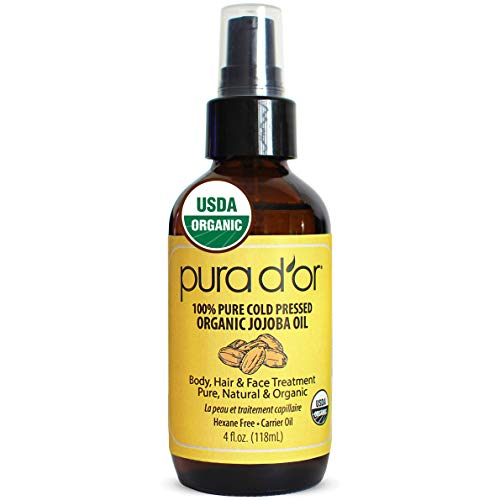 PURA D'OR Jojoba Oil - Deep Hydration, Hair Nourishment, Natural Makeup Remover - 4oz