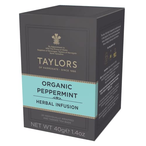 Taylors of Harrogate Organic Peppermint Herbal Tea - Soothing Flavor, Carbon Neutral - 20 Bags