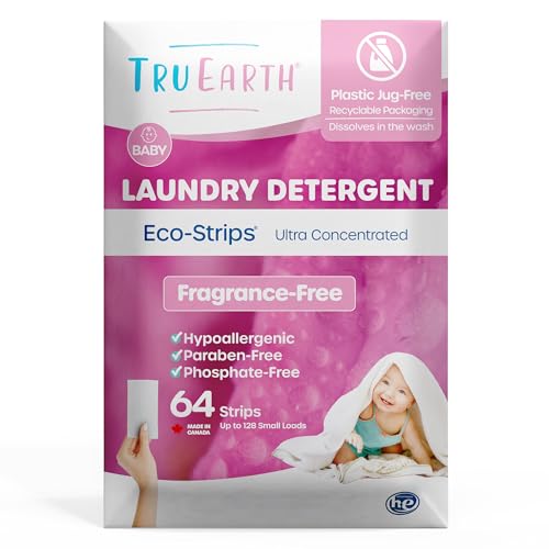 Tru Earth Laundry Detergent Sheets - Hypoallergenic, Fragrance-Free for Sensitive Skin - 64 Count