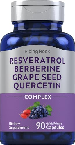 Piping Rock Berberine Supplement - Ultra Resveratrol & Grape Seed, Non-GMO, 90 Capsules