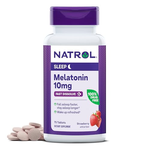 Natrol Sleep Supplement - Fast Dissolve Melatonin, Strawberry Flavor, 100% Drug-Free - 75 Tablets