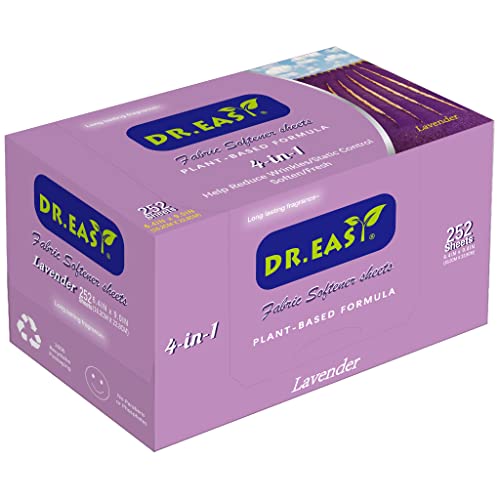 DR.EASY Fabric Softener Sheets - Plant-Based, Lavender Scent, Reduces Static & Wrinkles - 252 Ct