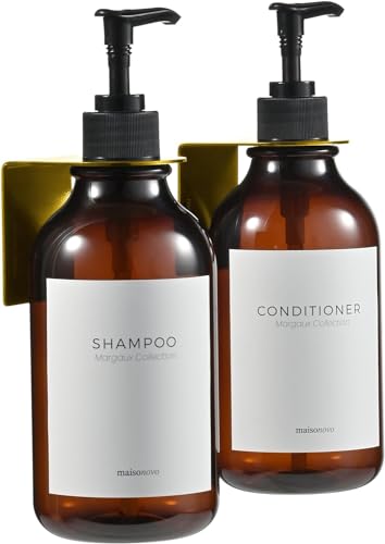 MaisoNovo Shampoo & Conditioner Dispenser - Plant-Based Foaming Refills, 2 Amber Bottles