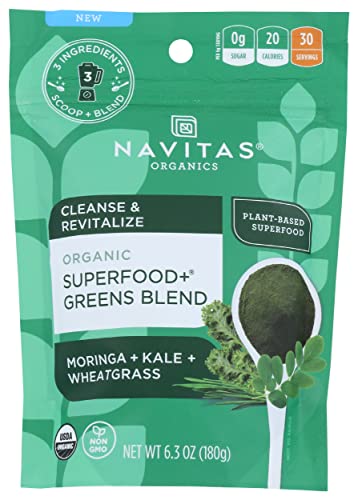 Navitas Organics Superfood+ Greens Blend - Nutrient-Dense Moringa, Kale, Wheatgrass - 6.3oz