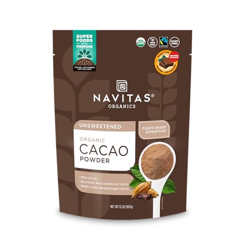 Navitas Organics Cacao Powder - Rich Dark Chocolate Flavor, Non-GMO, Fair Trade - 32oz