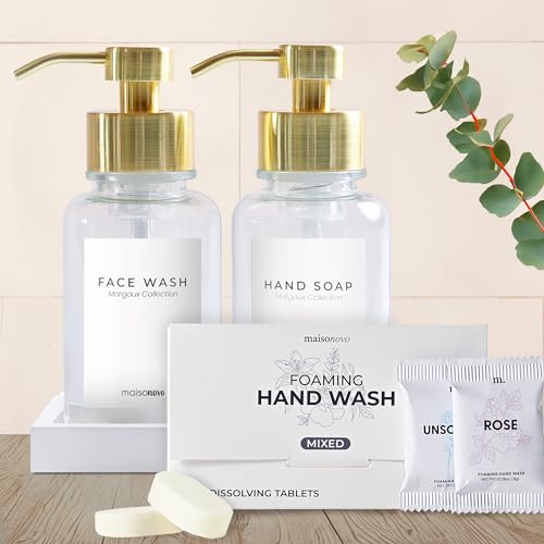 MaisoNovo Foaming Soap Dispenser Set - Plant-Based, Cruelty-Free, Includes Concrete Tray - 14oz