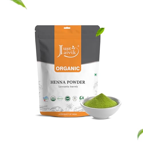 Just Jaivik Henna Powder - Natural Hair Dye, Strengthens & Conditions, USDA Organic - 227g