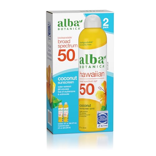 Alba Botanica Hawaiian Coconut Sunscreen - Broad Spectrum SPF 50, Water Resistant - 8oz, Pack of 2