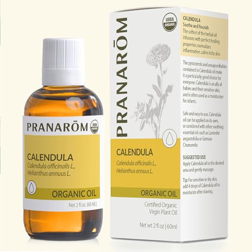 Pranarom Calendula Virgin Plant Oil - Hydrating for Sensitive Skin & Hair - 2 fl oz Glass Bottle