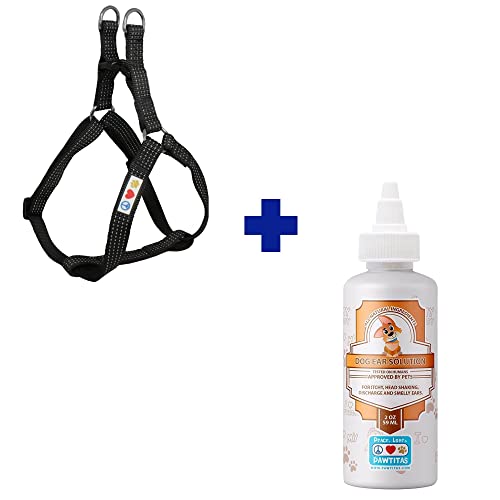 Pawtitas Pet Care Bundle - Durable Medium Dog Harness & Natural Ear Cleaner - 100% Natural