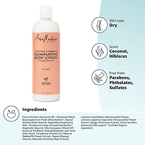 SheaMoisture Body Lotion - Hydrating Coconut & Hibiscus for Radiant Skin - 13 Fl Oz