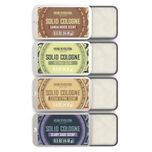 Viking Revolution Men's Solid Cologne - Invigorating Cedar, Vetiver, Sandalwood Scents - 4 Pack